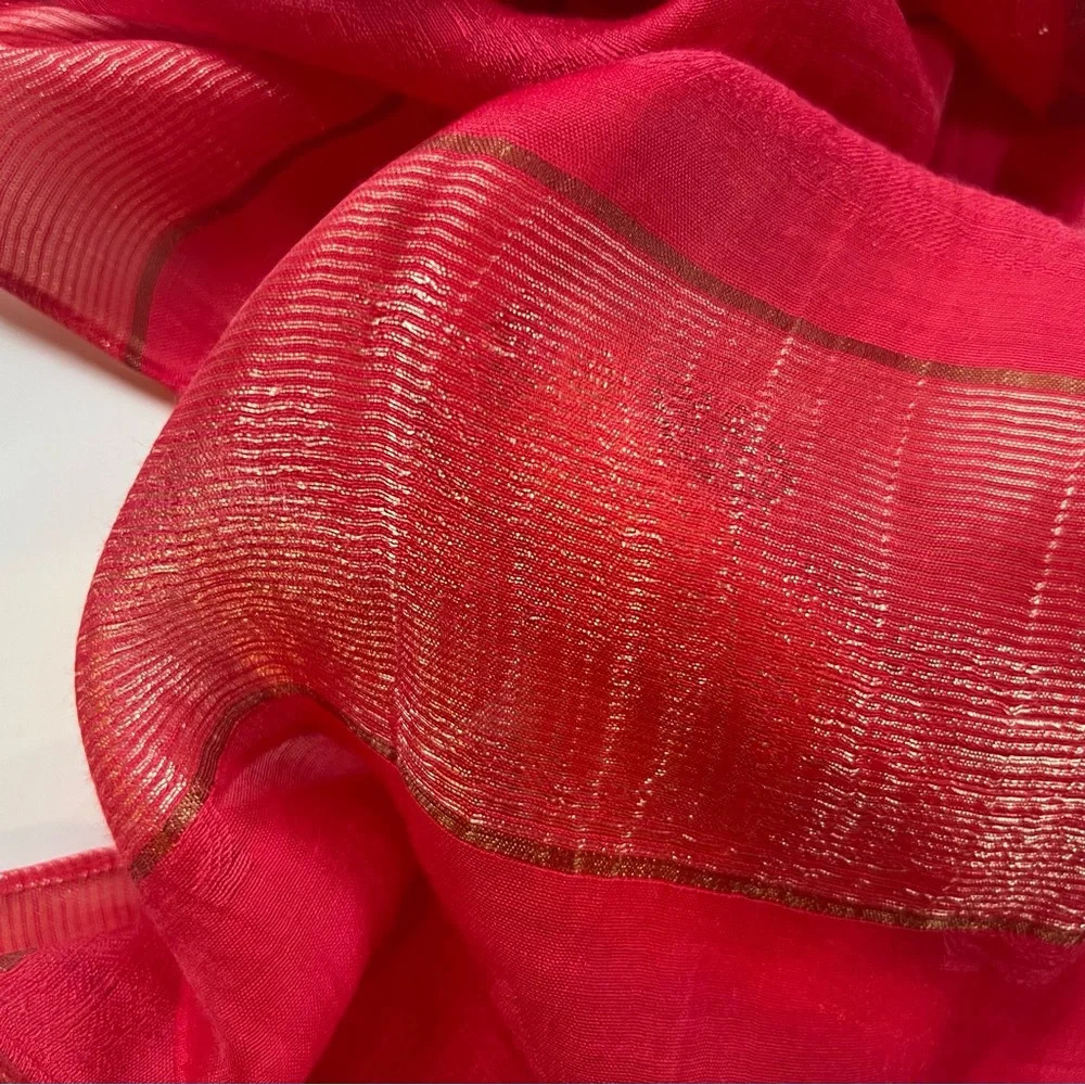 Silk Scarf Lightweight Moroccan India Design Damask Red Gold Orange - Picture 6 of 9